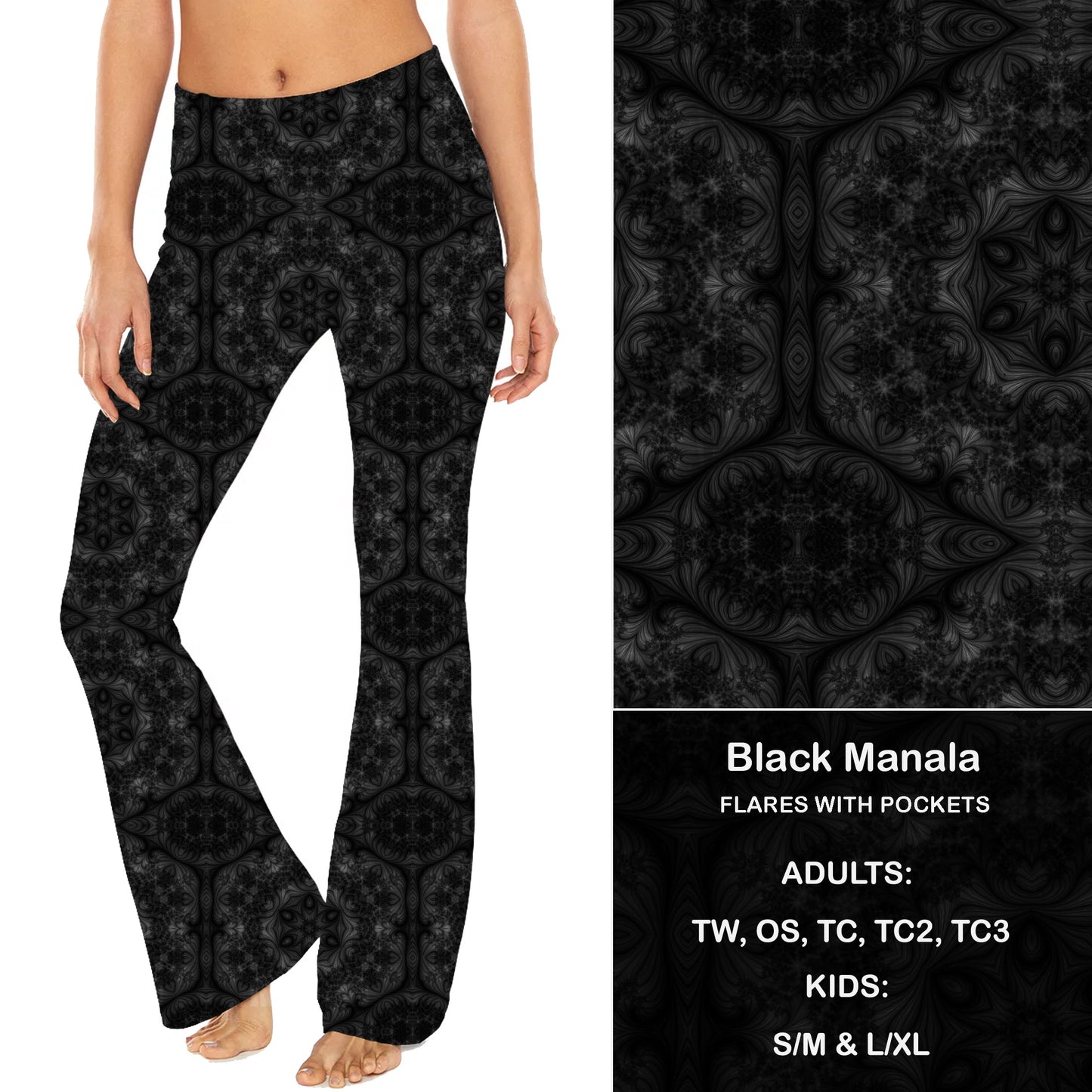 Black Mandala - Yoga Flares with Pockets