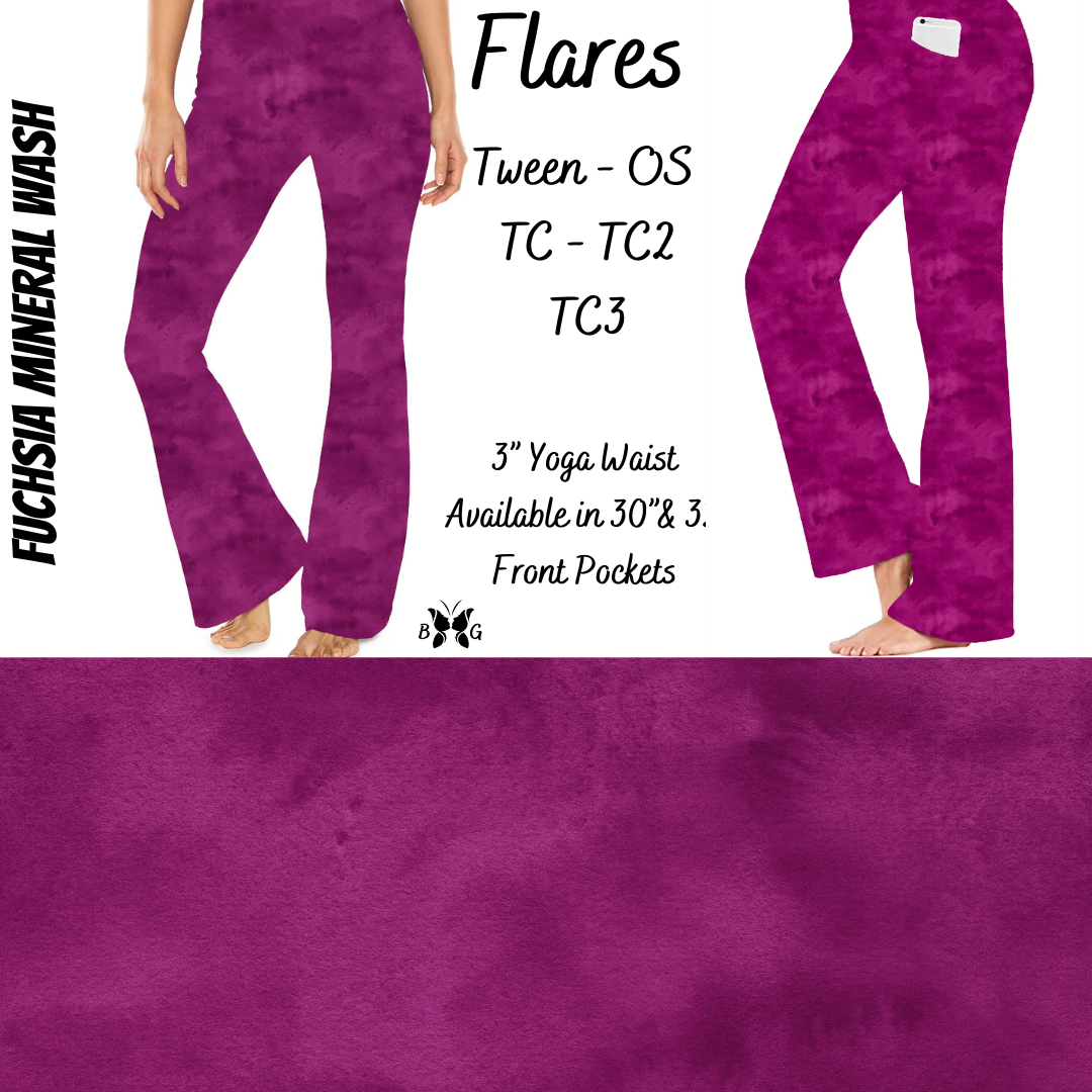 Fuchsia Mineral Wash Yoga Flares with Pockets
