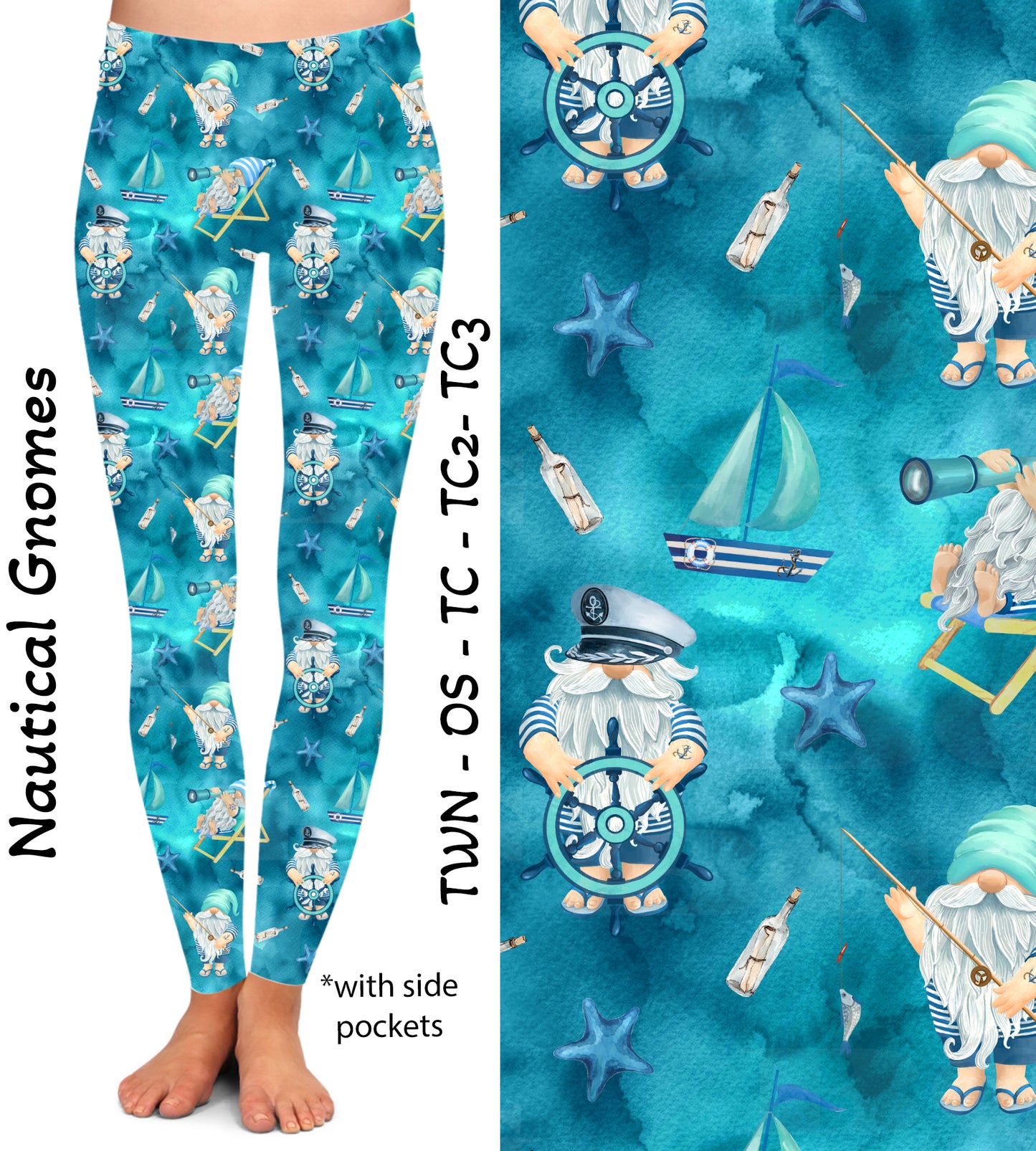 Nautical Gnomes Leggings & Capris with Pockets