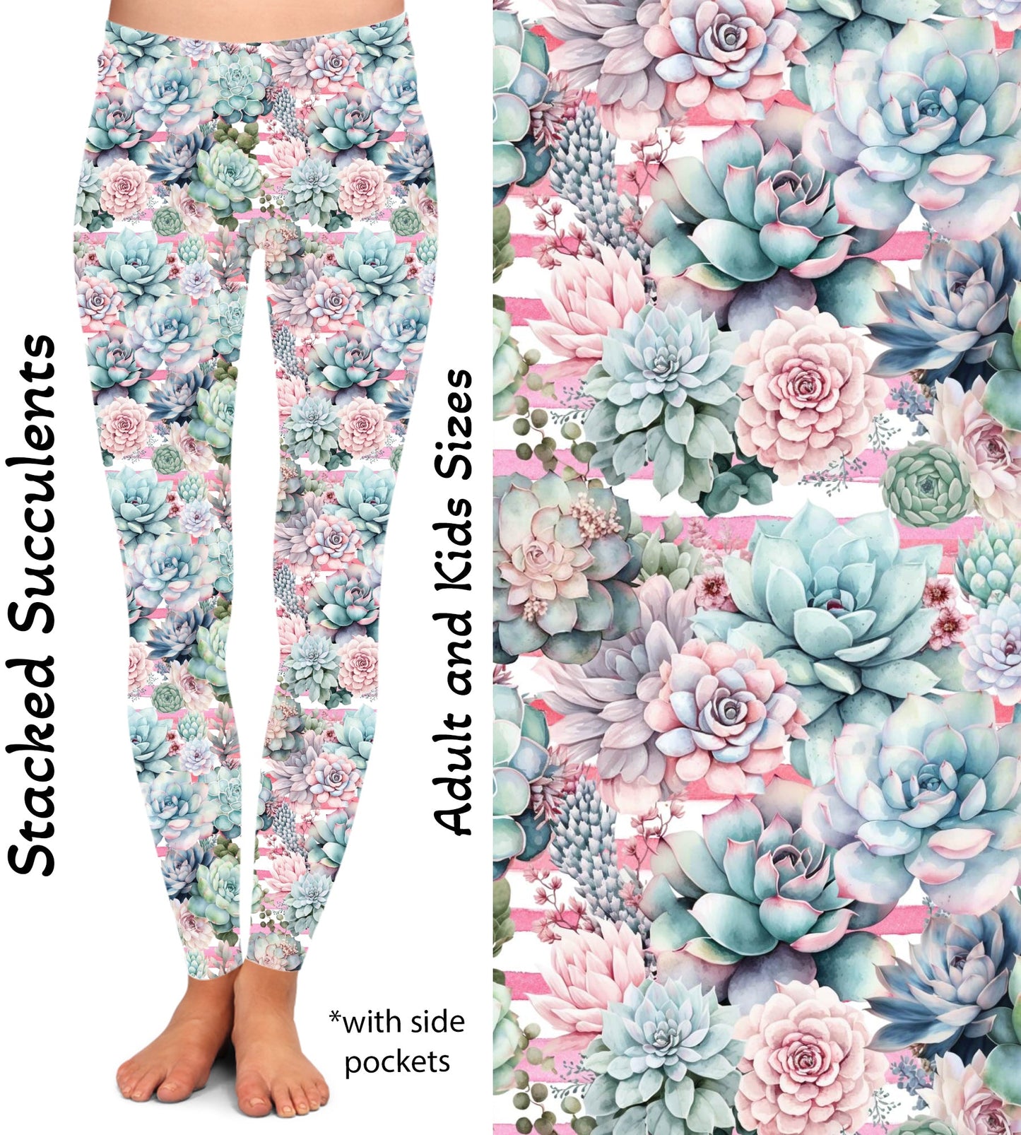 Stacked Succulents Leggings & Capris with Pockets