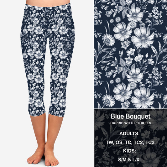 Blue Bouquet Capris with Pockets