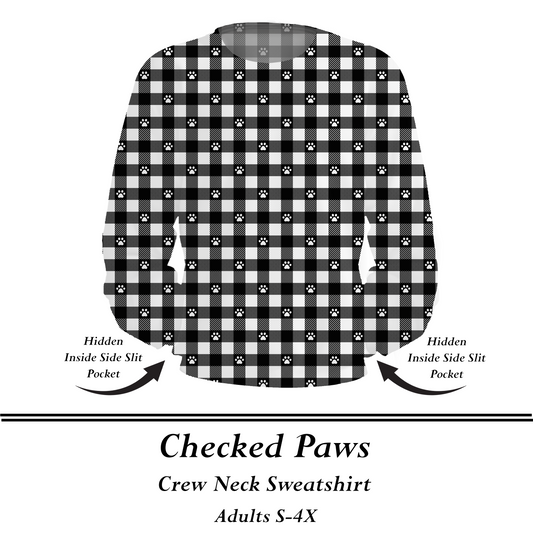 CHECKED PAWS  - Crew Sweatshirt w/Pockets - Preorder Closes  8/31