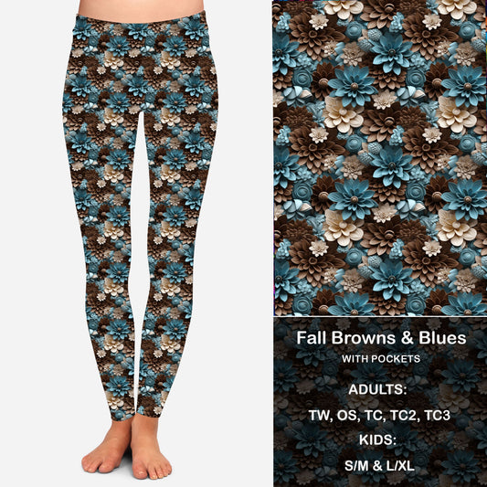 Fall Browns and Blues - Leggings with Pockets