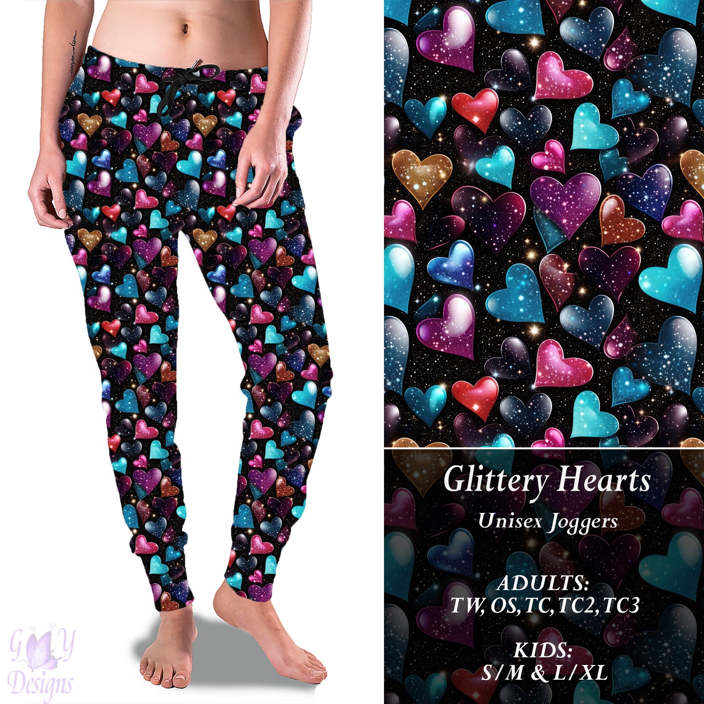 Glittery Hearts Full Joggers Preorder Closes 11/8 ETA 6-8 weeks