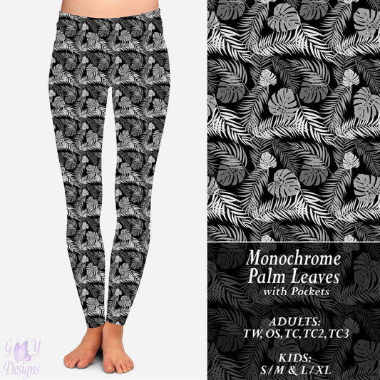 Monochrome Palm Leaves Leggings with Pockets Preorder Closes 11/13 ETA 6-8 weeks