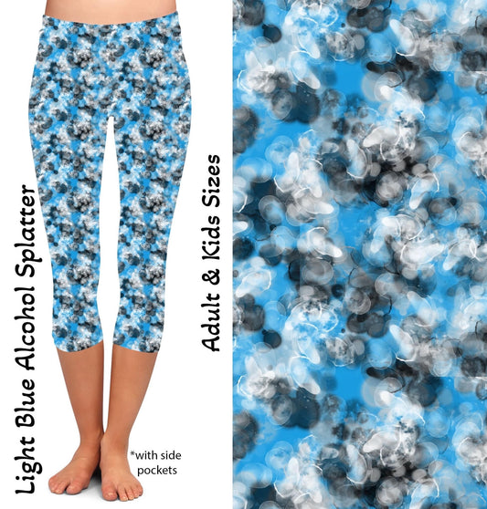 Blue Alcohol Splatter Capris with Pockets