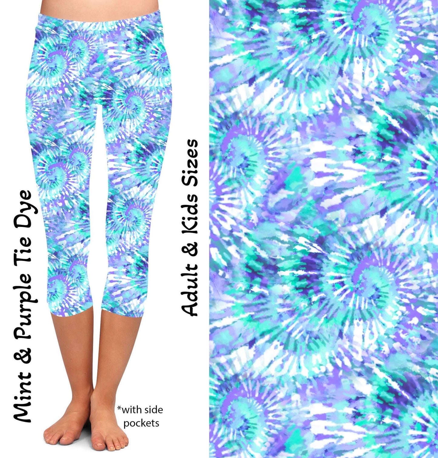 Mint & Purple Tie Dye Capris with Pockets