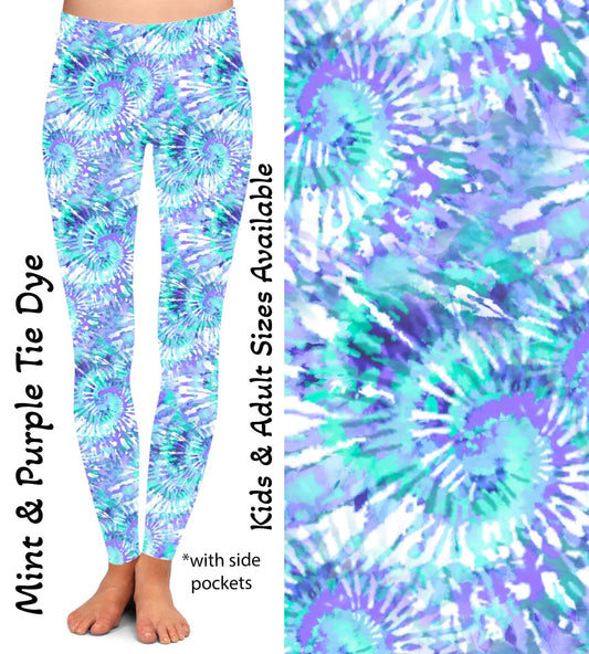 Mint & Purple Tie Dye Leggings with Pockets