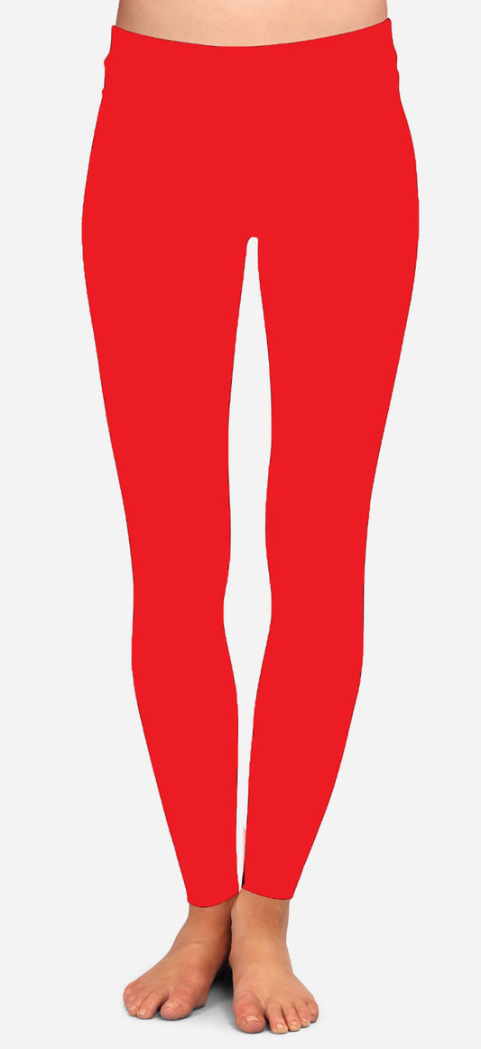Solid Red Full Leggings with Pockets