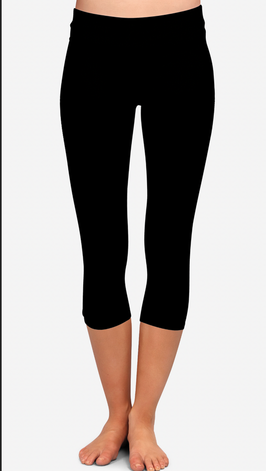 SOLID black Capri Leggings NO Pockets