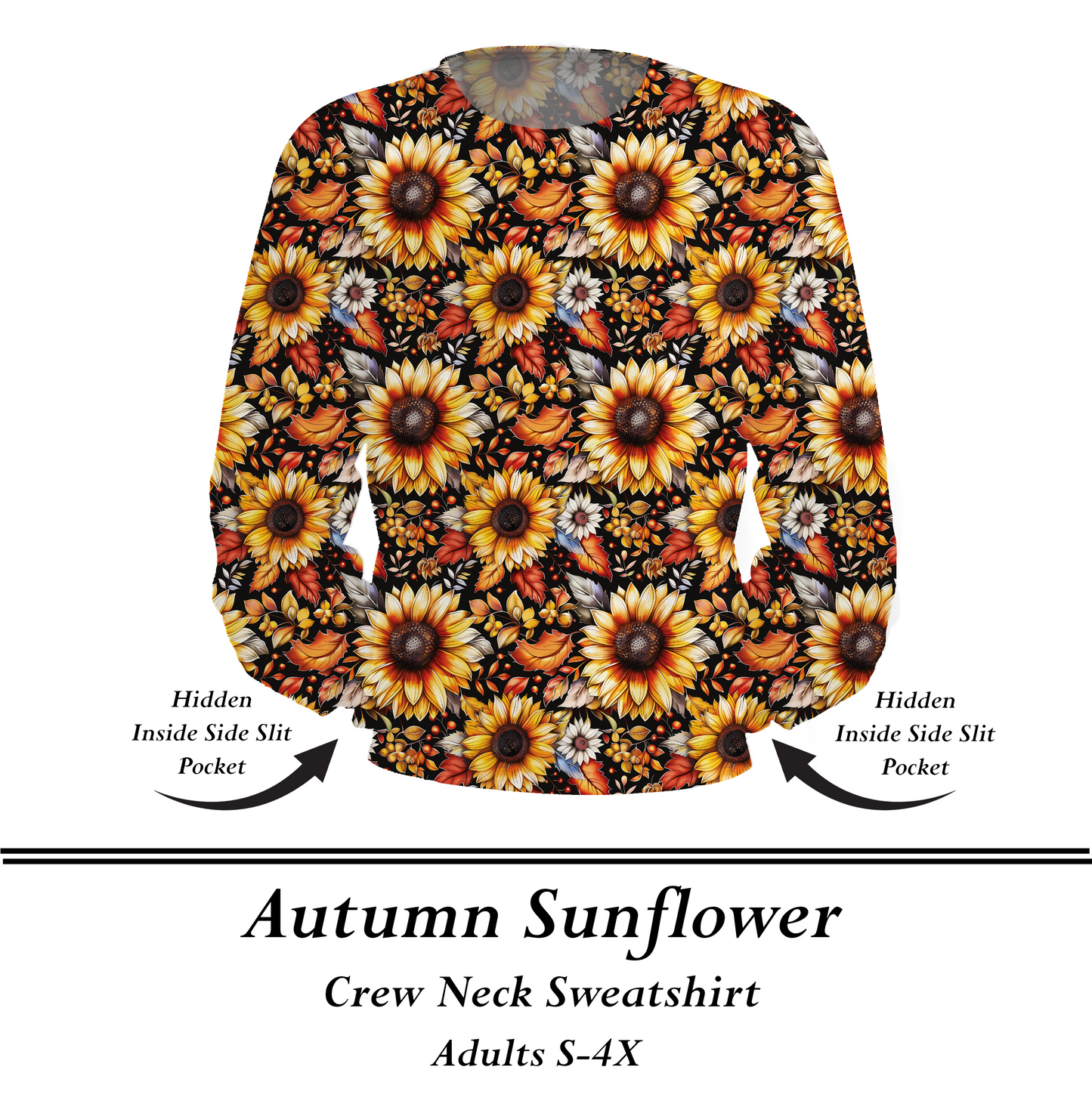 AUTUMN SUNFLOWER  - Crew Sweatshirt w/Pockets - Preorder Closes  8/31