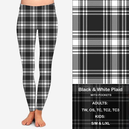 B W Plaid Leggings & Capris with Pockets