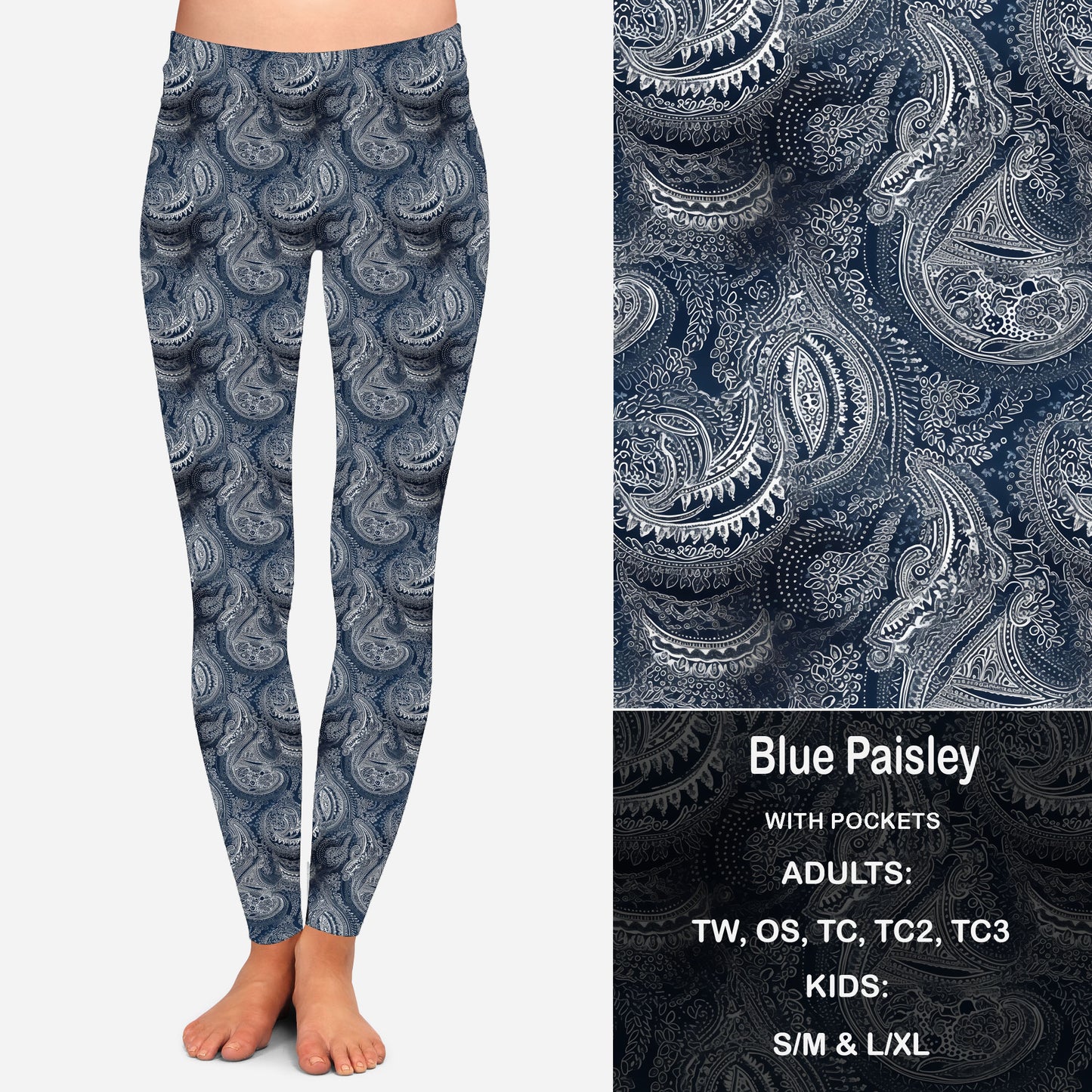 Blue Paisley Leggings & Capris with Pockets