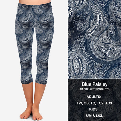 Blue Paisley Leggings & Capris with Pockets