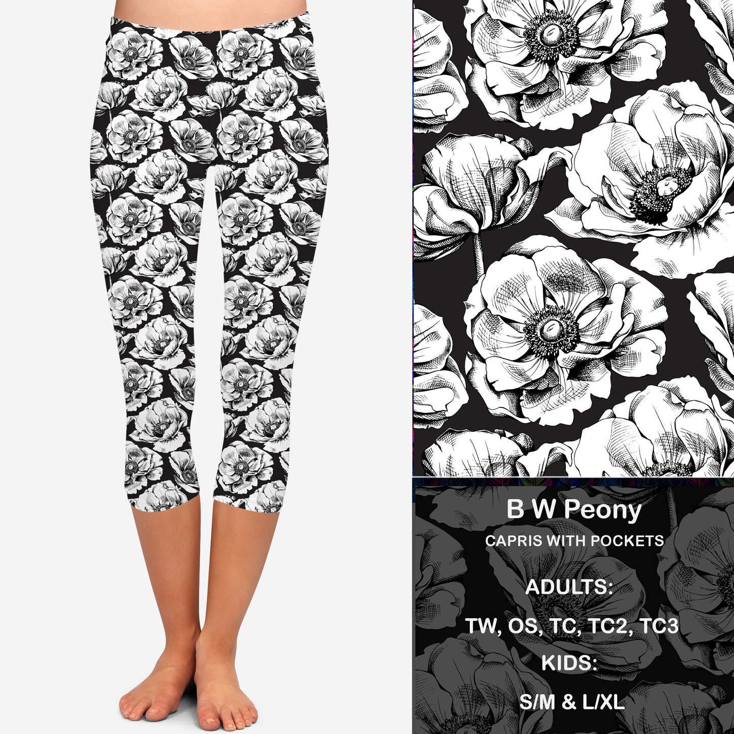 B W Peony Leggings with Pockets