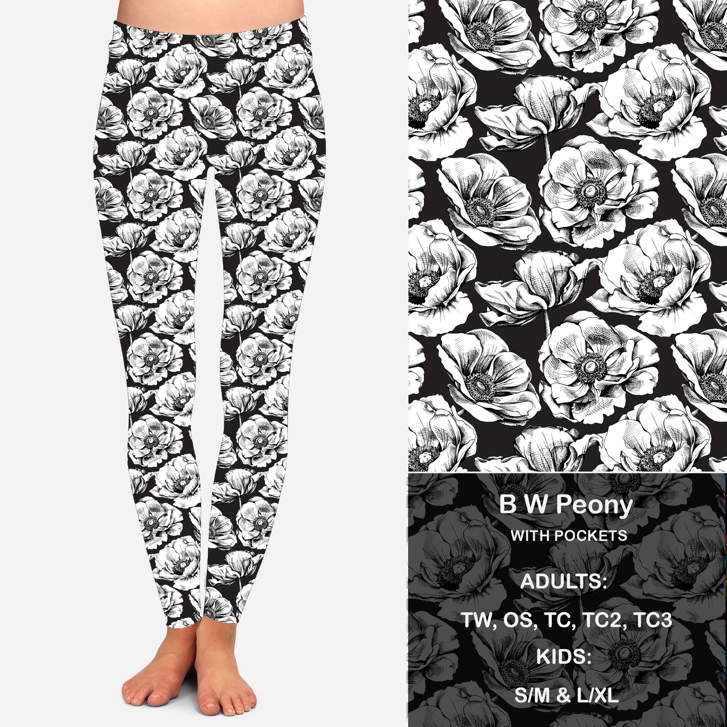 B W Peony Leggings with Pockets