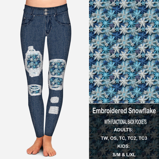 Enchanted Snowflake Faux Denim Peekaboo Leggings with Pockets