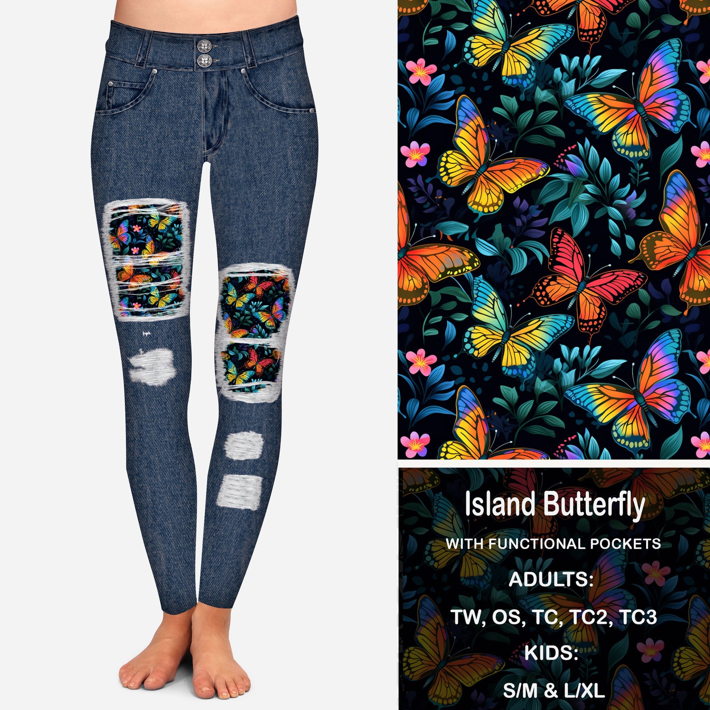 Island Butterfly Peekaboo Leggings with Pockets