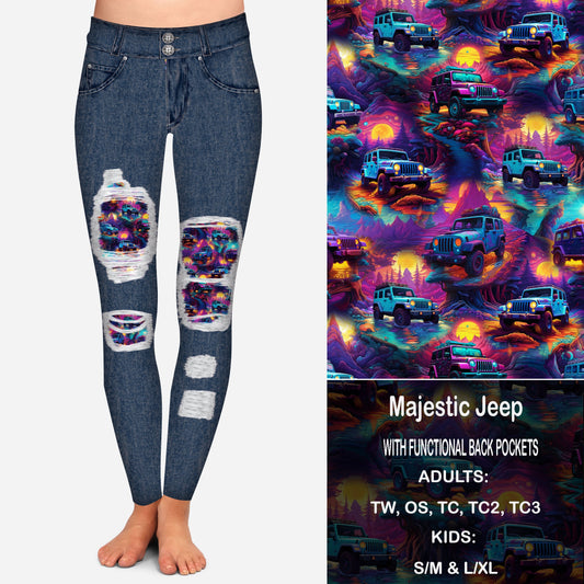 Majestic Jeep Faux Denim Peekaboo Leggings with Pockets