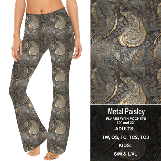 Metal Paisley - Yoga Flares with Pockets