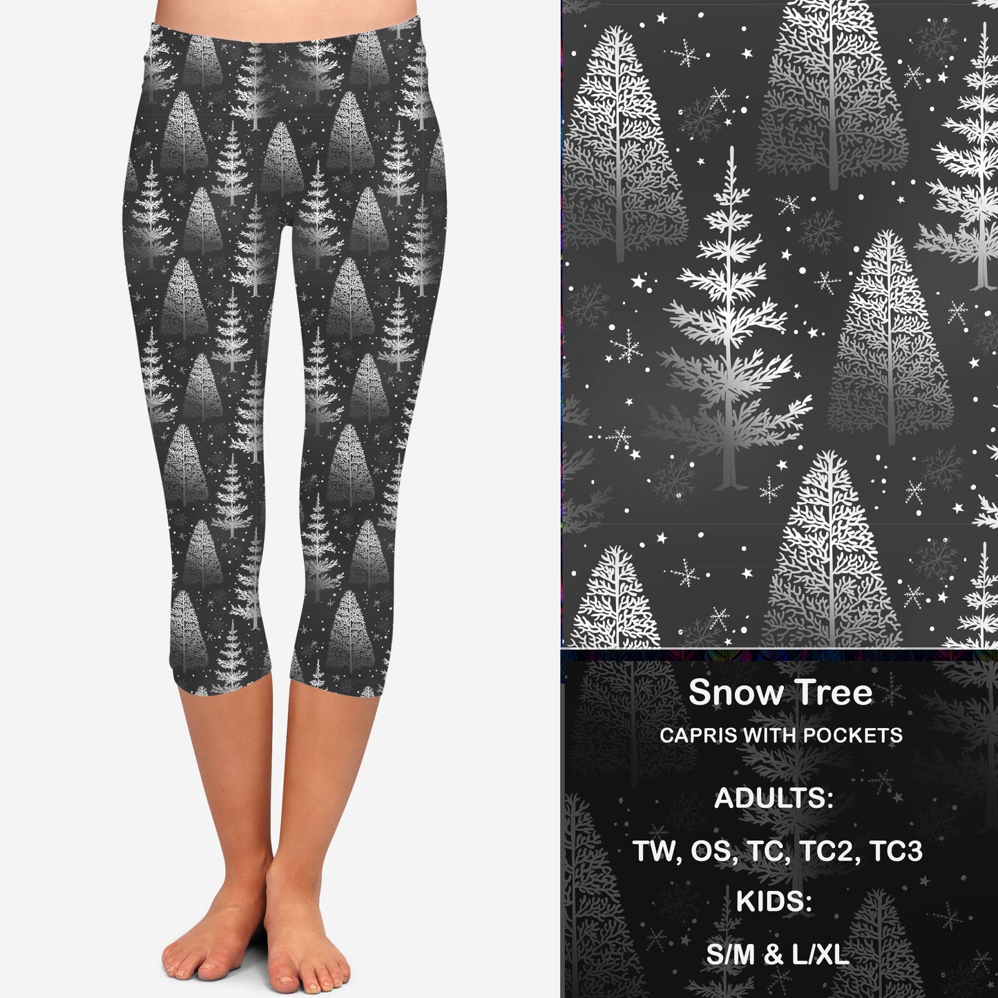 B W Snow Tree Leggings & Capris with Pockets