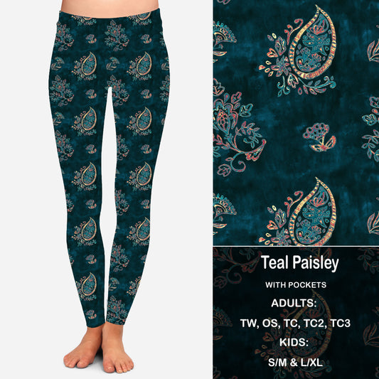 Teal Paisley Leggings & Capris with Pockets