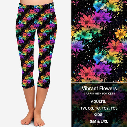 Vibrant Flowers Leggings & Capris with Pockets