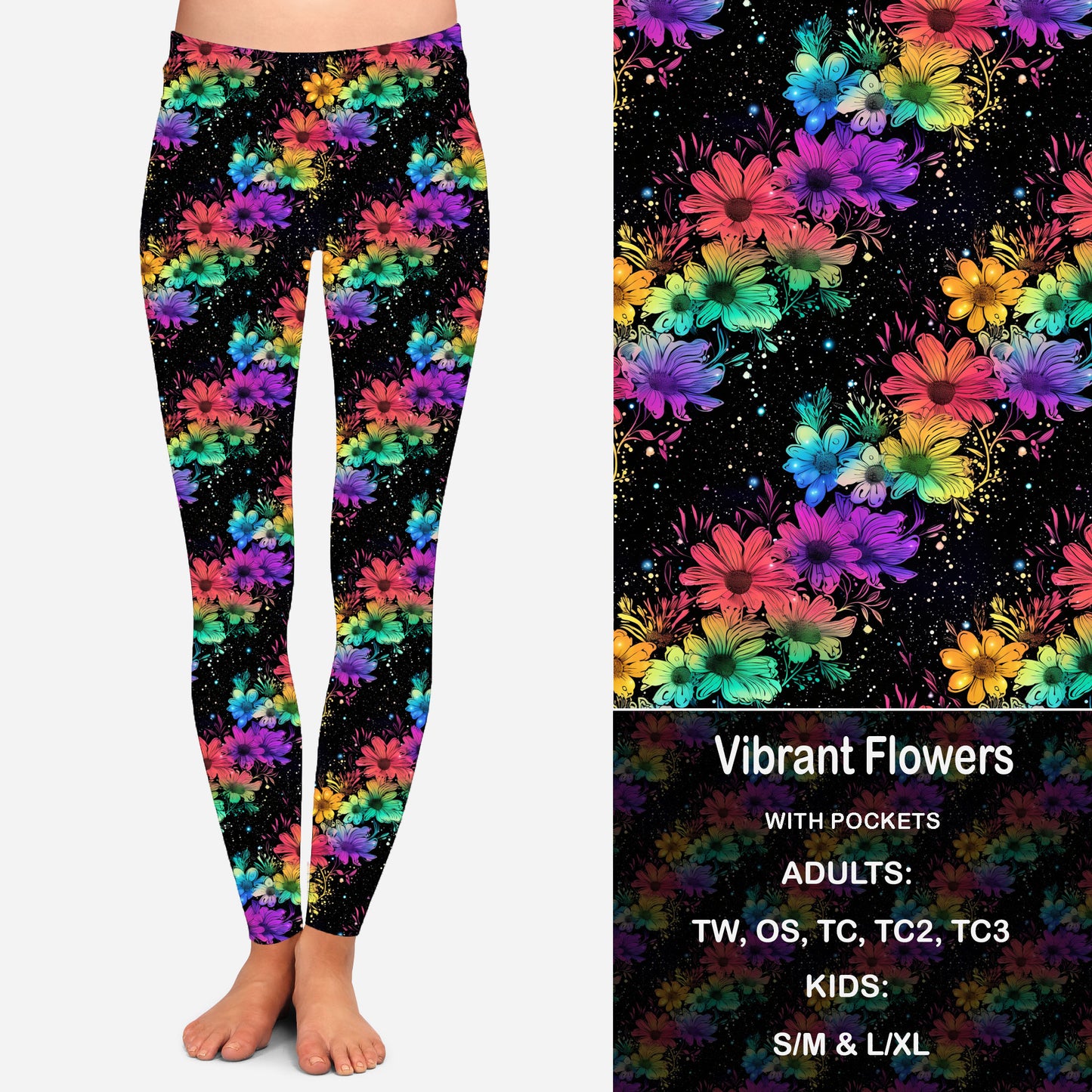 Vibrant Flowers Leggings & Capris with Pockets