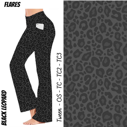 Black Leopard - Yoga Flares with Pockets