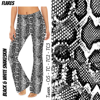 Black & White Snake Skin - Yoga Flares with Pockets