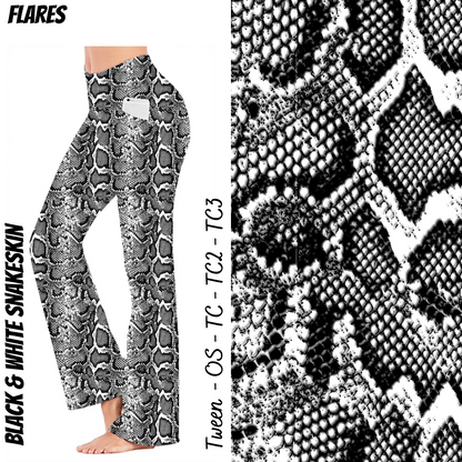 Black & White Snake Skin - Yoga Flares with Pockets