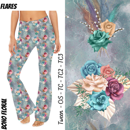 Boho Floral - Yoga Flares with Pockets