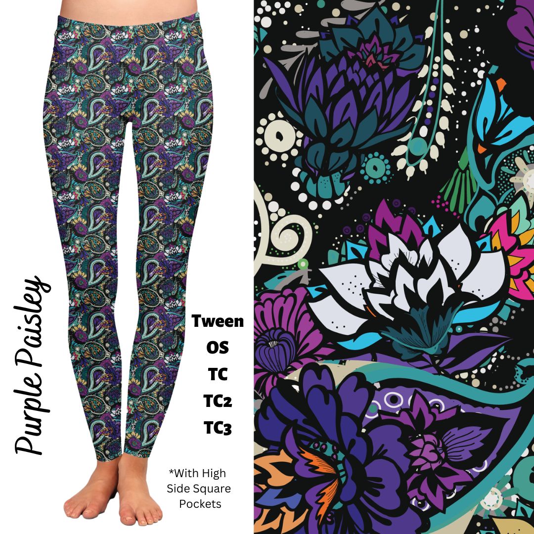 Purple Paisley - Leggings with Pockets