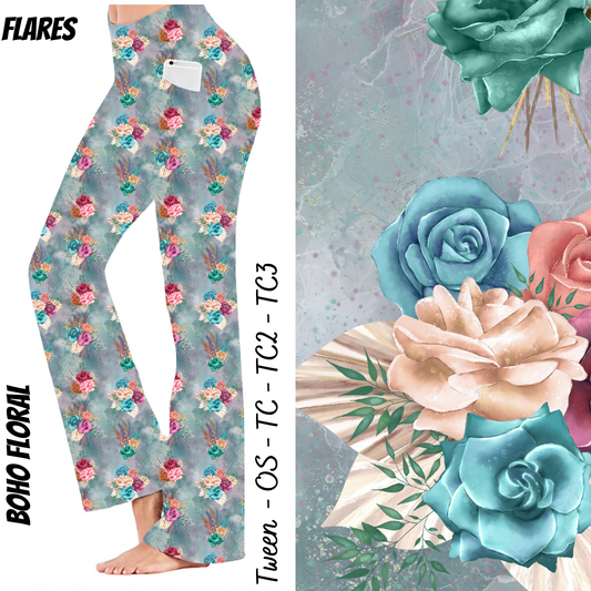 Boho Floral - Yoga Flares with Pockets