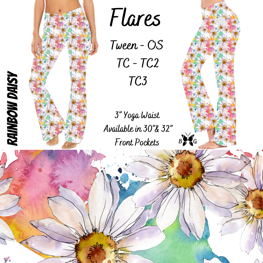 Rainbow Daisies Yoga Flares with Pockets