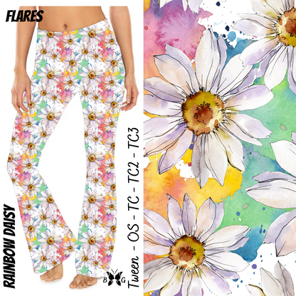 Rainbow Daisies Yoga Flares with Pockets