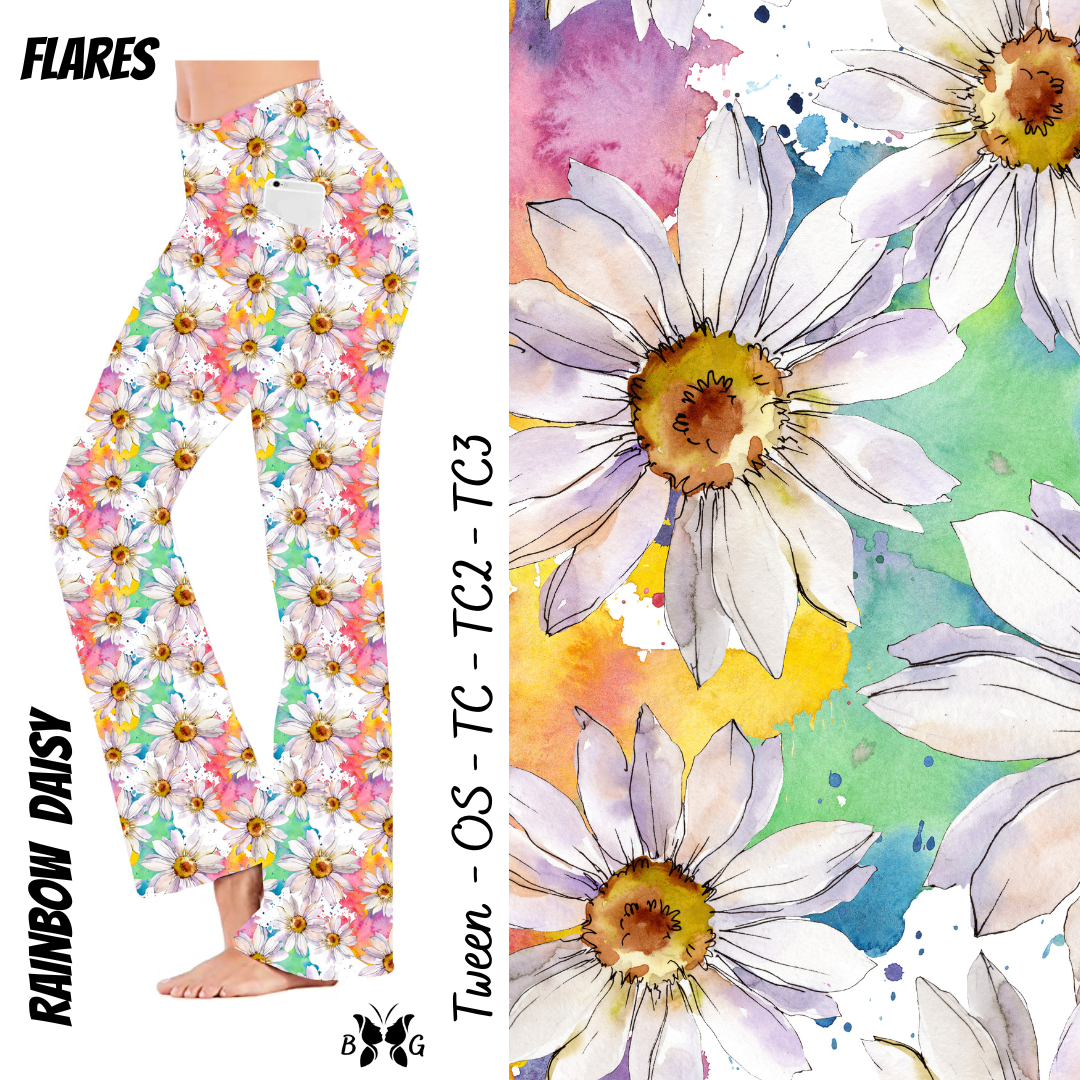 Rainbow Daisies Yoga Flares with Pockets