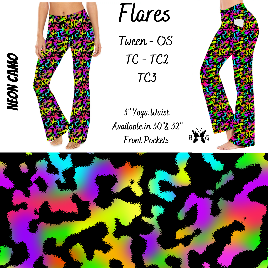 Neon Camo Yoga Flares with Pockets