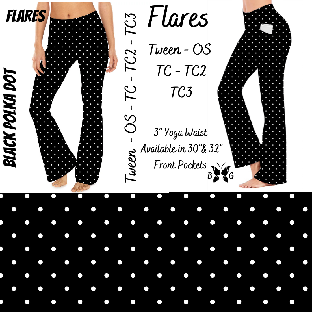 Black PolkaDot Yoga Flares with Pockets