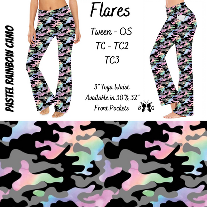 Pastel Rainbow Camo Yoga Flares with Pockets