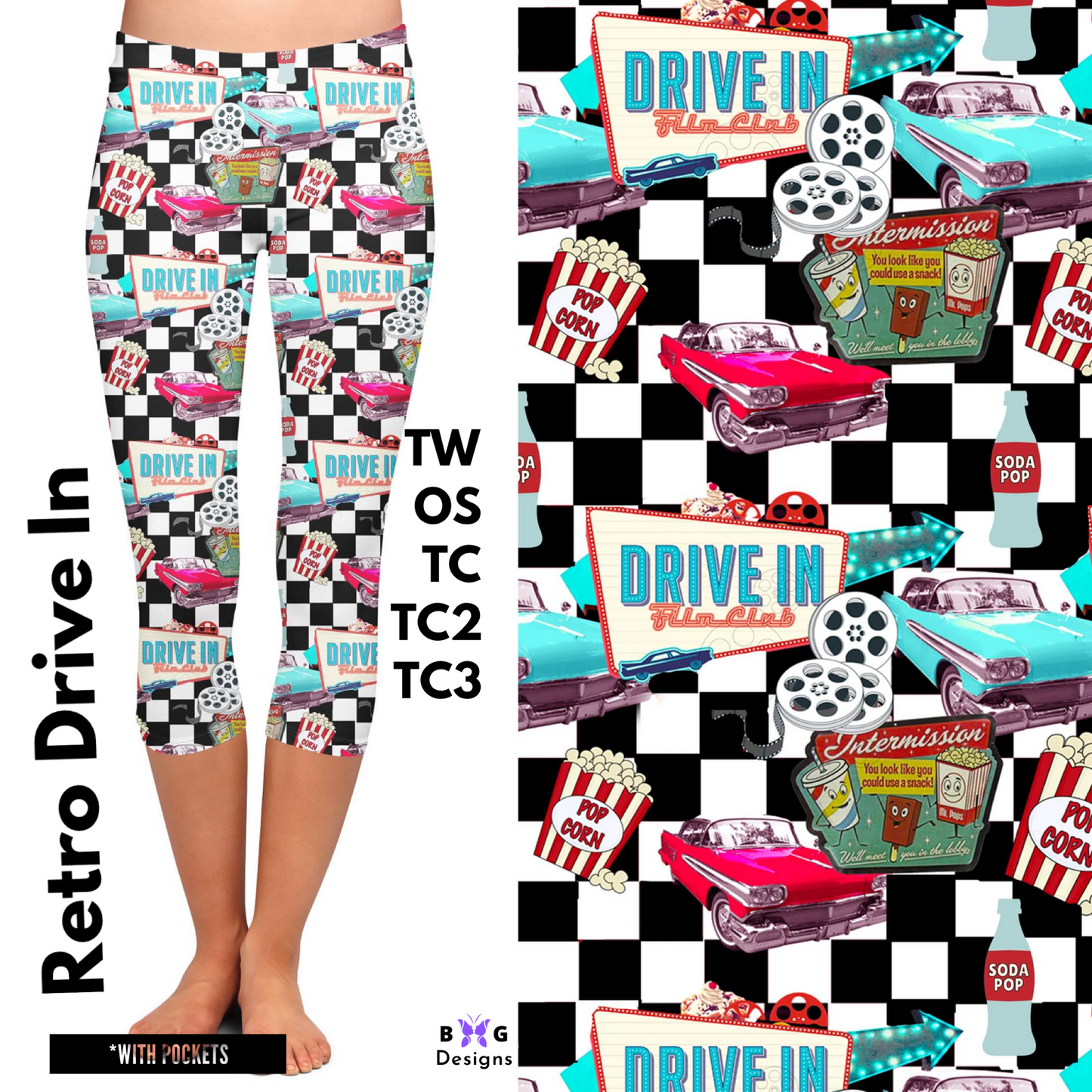 Retro Drive In - Capri Leggings with Pockets