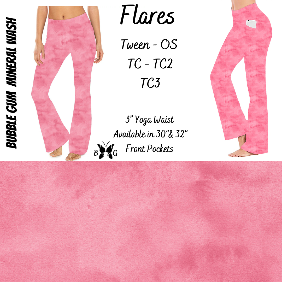 BubbleGum Mineral Wash Yoga Flares with Pockets