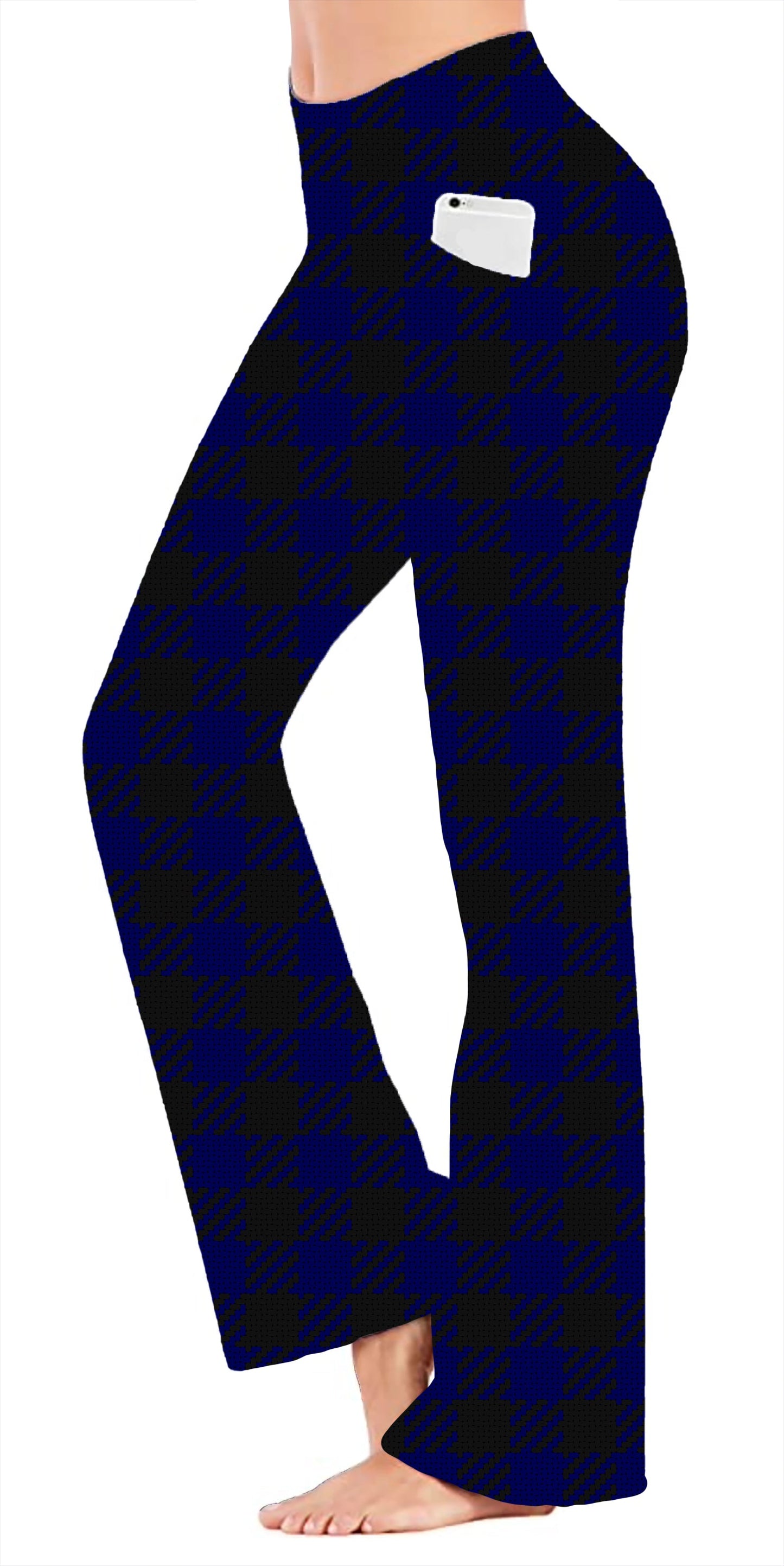 Blue Plaid - Yoga Flares with Pockets