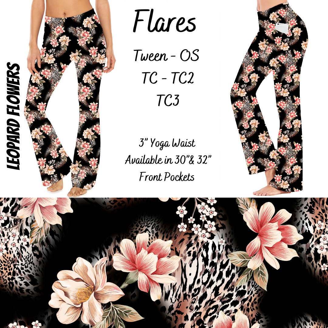 Floral Cheetah - Yoga Flares with Pockets