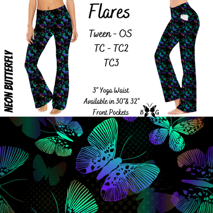 Neon Butterfly Yoga Flares with Pockets