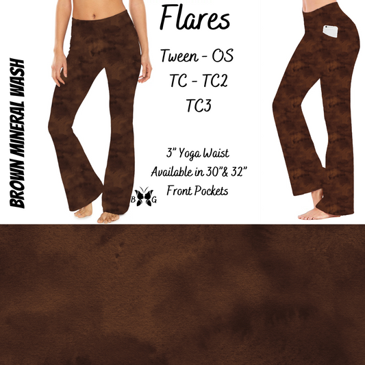 Brown Mineral Wash Yoga Flares with Pockets