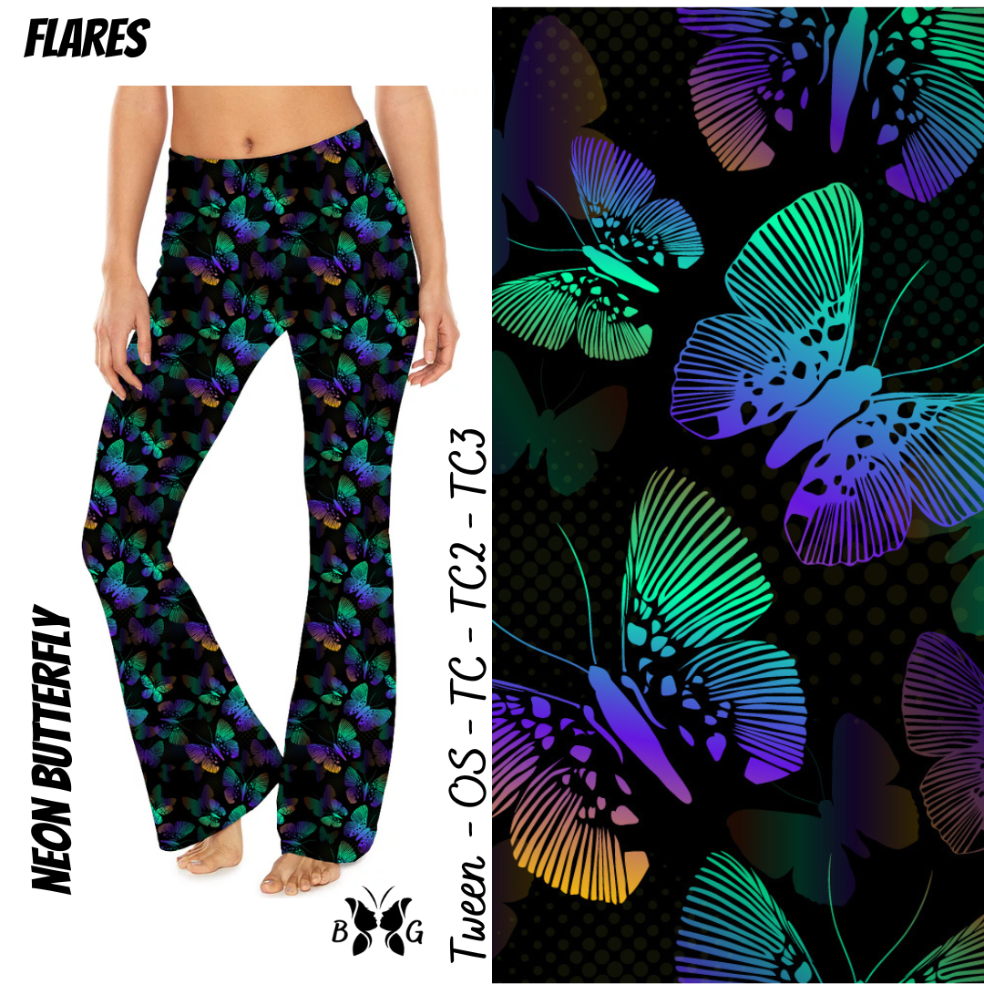 Neon Butterfly Yoga Flares with Pockets