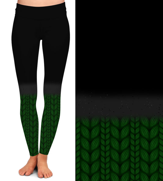 Black & Green Leg Warmer - Leggings with Pockets