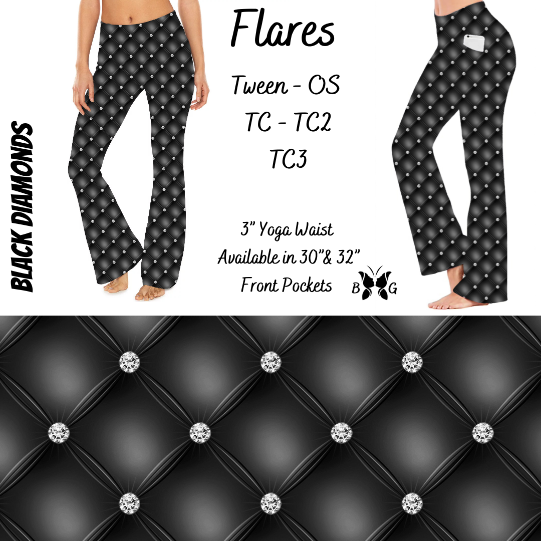 Black Diamonds Yoga Flares with Pockets