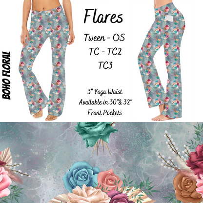 Boho Floral - Yoga Flares with Pockets